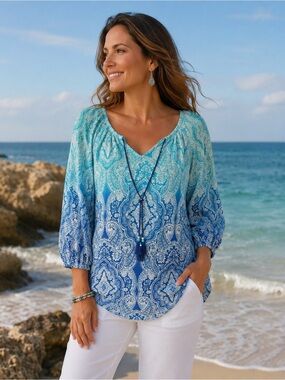 Ruby Rd. Blue Ombre Paisley Shirt/Swim Coverup Tunic